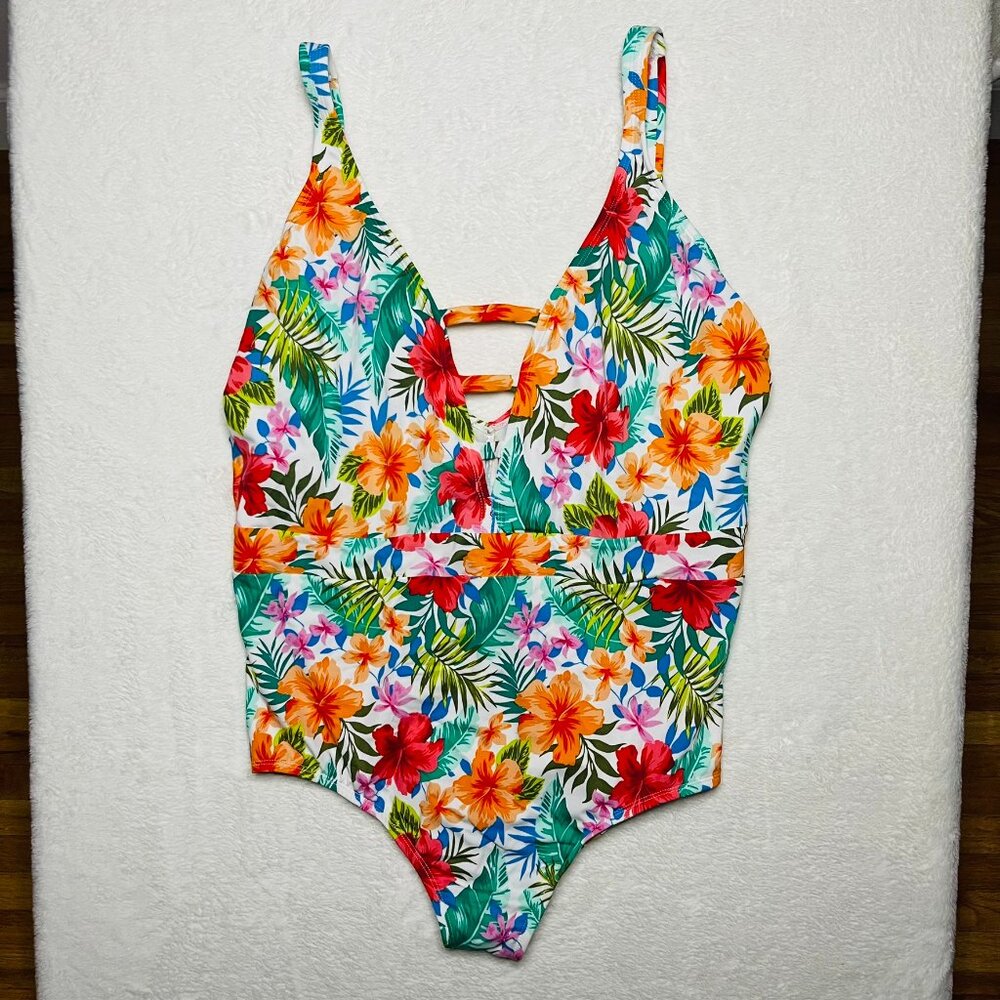 Time & Tru Tropical Floral Swimsuit Size 2XL